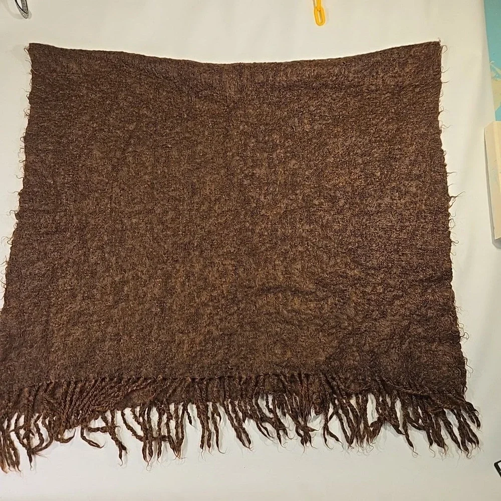 Baby-Mo South African Mohair Fringe Throw Blanket Brown 39x70 Handwove Shawl USA